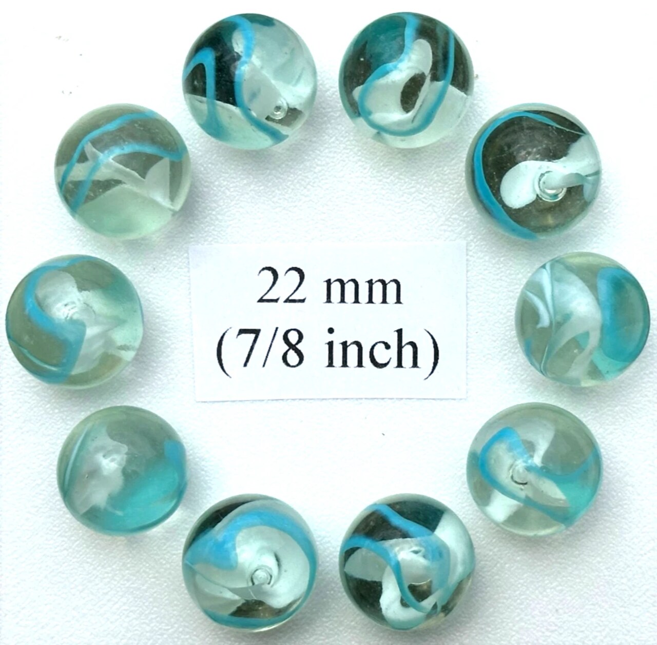 ARCTIC Clear Blue Swirl Glass Marbles 22mm (7/8 inch) SHOOTER Taw (Lot of 10)